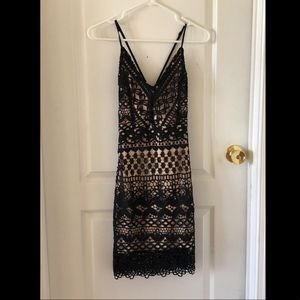 Lulus Nude and Black Lace Dress